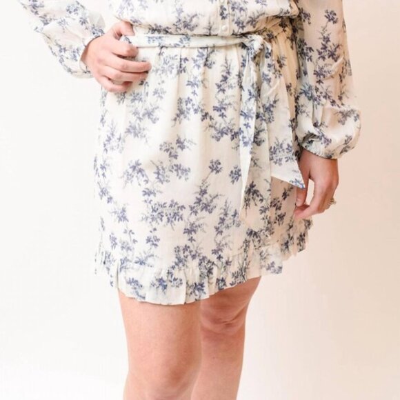 NWT PAIGE Kiki Floral Silk Mini Dress Deep Cobalt Blue Dress XS - Picture 2 of 4